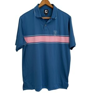 FJ Footjoy TPC Sawgrass Performance Polo Shirt Size M Blue, Pink Stripe